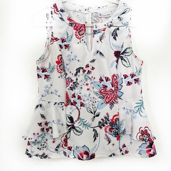 Floral sleeveless peplum top. Medium. 7th Avenue Design Studio - Picture 1 of 10